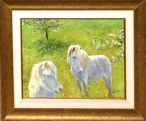 Alistair Kilburn, "Ponies and apple blossom", oil on canvas, signed lower right, 26 x 34cm