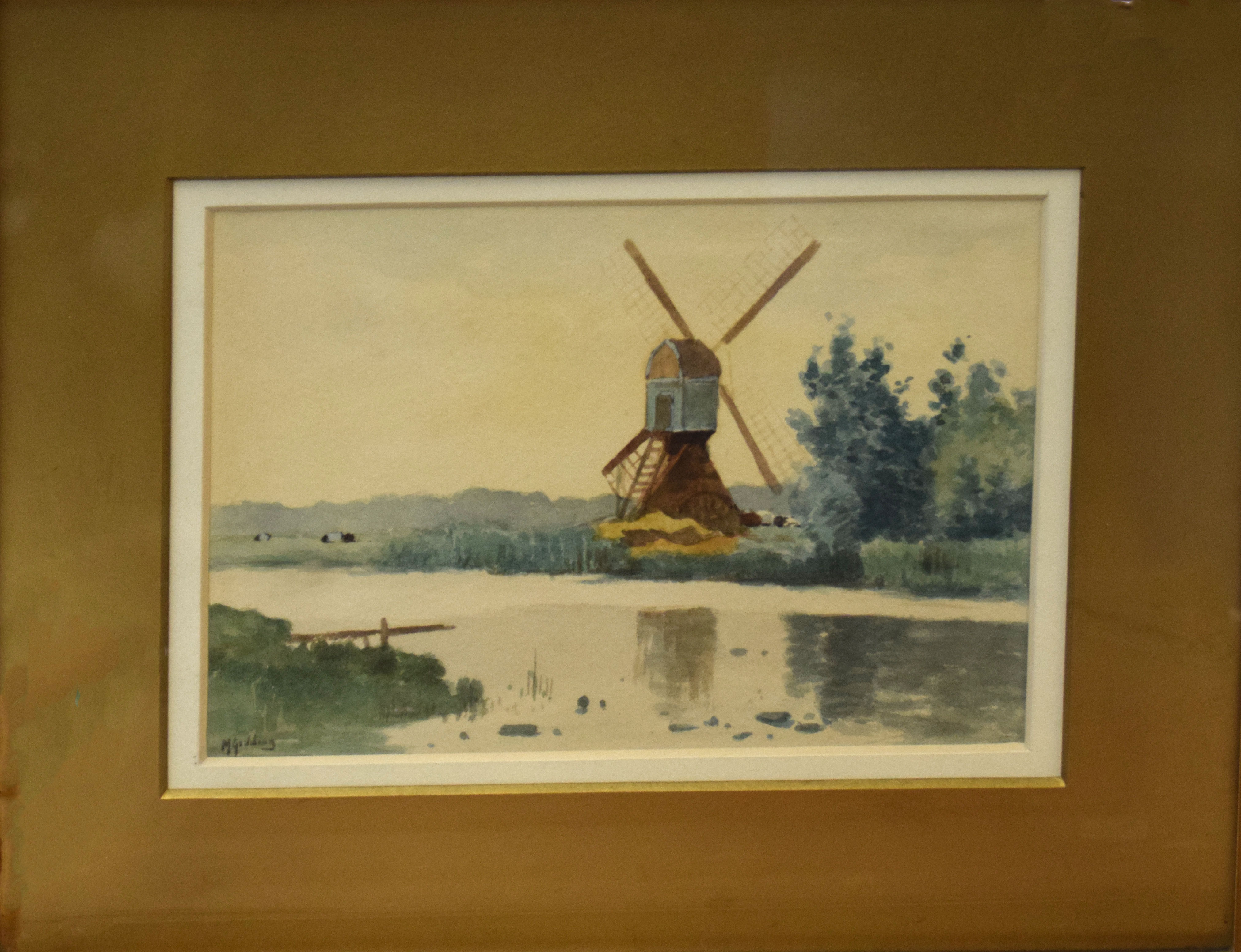 M Gidding, River landscapes with windmill, pair of watercolours, both signed, 15 x 23cm - Image 2 of 2