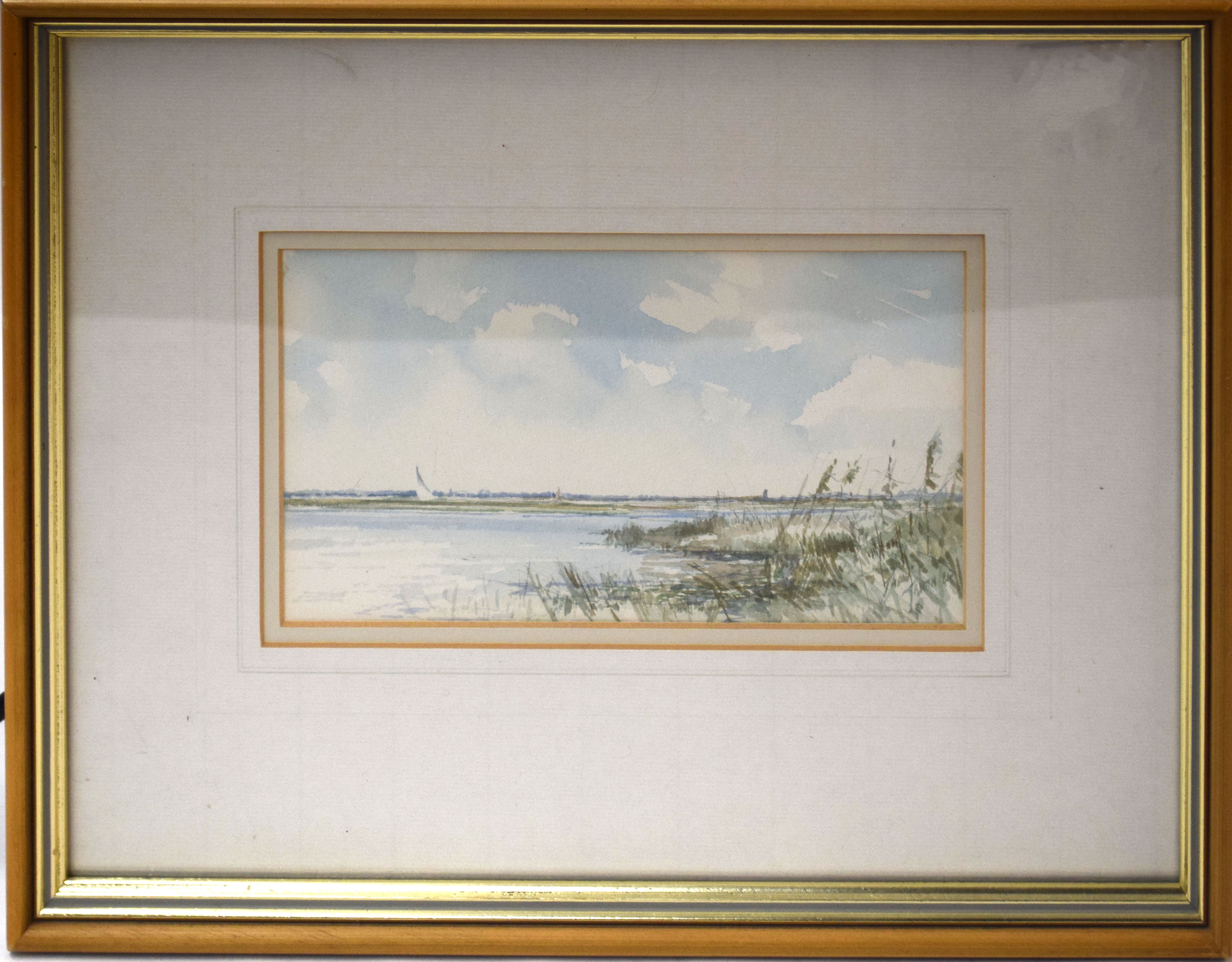 Jason Partner, "Near Breydon Water, Norfolk 1988", watercolour, signed lower right, 13 x 23cm