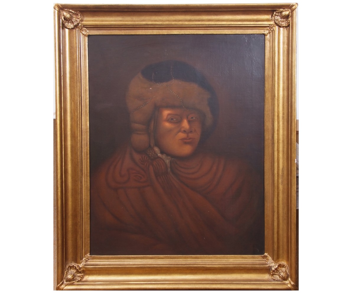 Continental School (19th century), Head and shoulders portrait of a gent wearing fur hat , 90 x