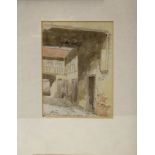 Holmes Winter, "Old Court in St Lukes, Norwich, 1875", pen, ink and watercolour, signed and