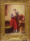 Edwin Hughes, Interior Scene with Lady peeling Apples, oil on board, signed and dated 1873 lower