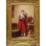 Edwin Hughes, Interior Scene with Lady peeling Apples, oil on board, signed and dated 1873 lower