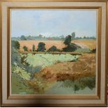Keith Johnson, "Harvest, Rockland", oil on canvas, signed lower left, 74 x 74cm in Edward Seago