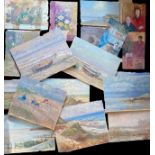 Keith Johnson, Norfolk landscapes, beach scenes etc, group of 20 oils on panel/card, some signed,