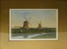 M Gidding, River landscapes with windmill, pair of watercolours, both signed, 15 x 23cm