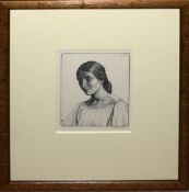 •AR Paul Drury (1903-1987), Head of a girl, black and white etching, signed in pencil to lower right