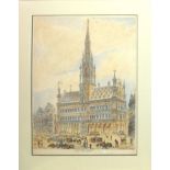 After John Coney, "Hotel de Ville - Brussels", hand coloured etching, published by J Coney, 1828, 48