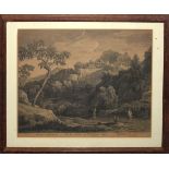 After G Poussin, engraved by J Mason, Italianate landscape, black and white engraving, published