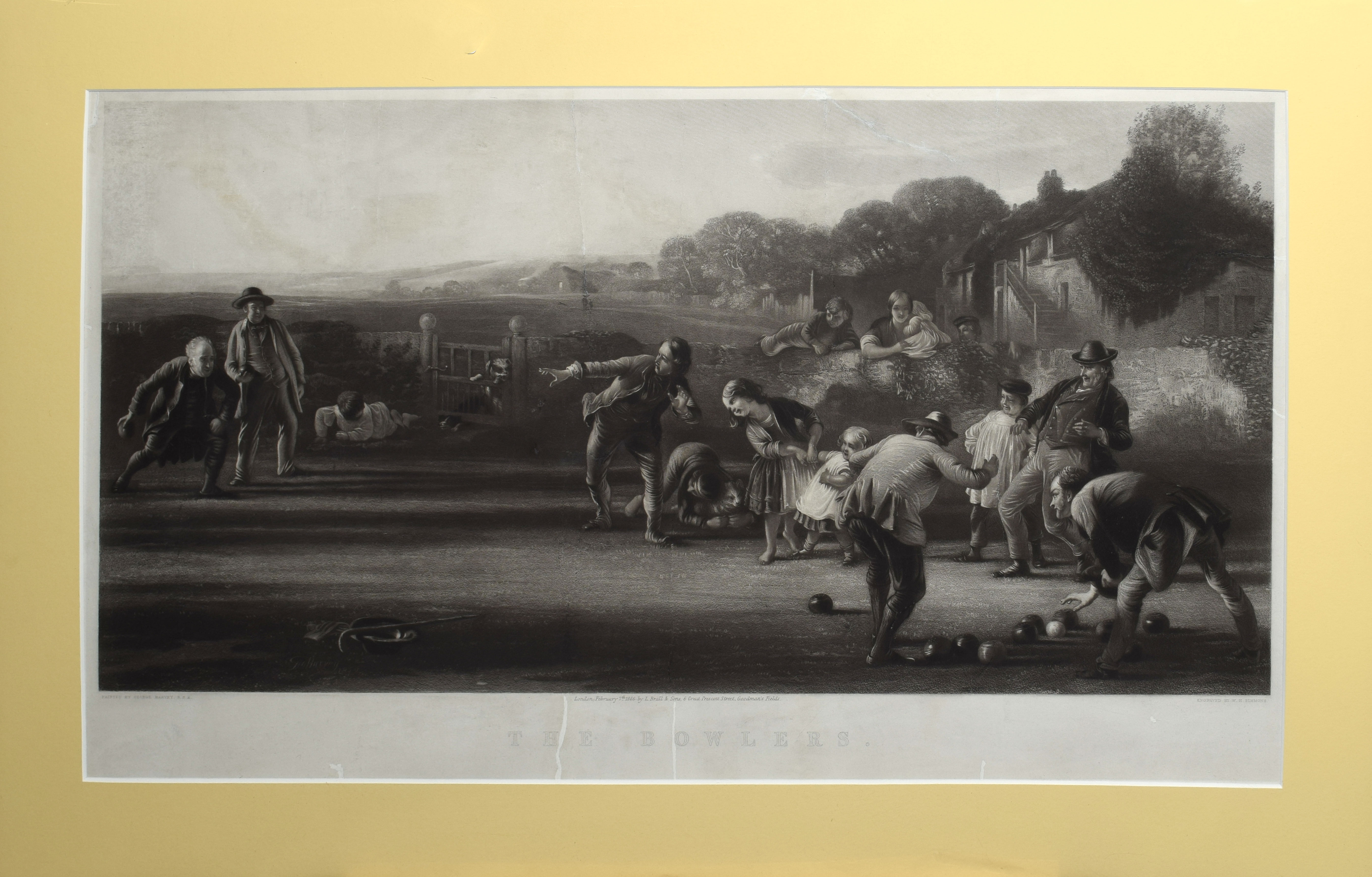 After George Harvey, engraved by W H Simmons, "The Bowlers", black and white mezzotint, published by