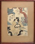 Kunisada Untagawa, Samurai, coloured woodblock, 34 x 24cm