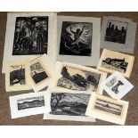 Folder of original wood engravings to include F M Green and Hester Holman