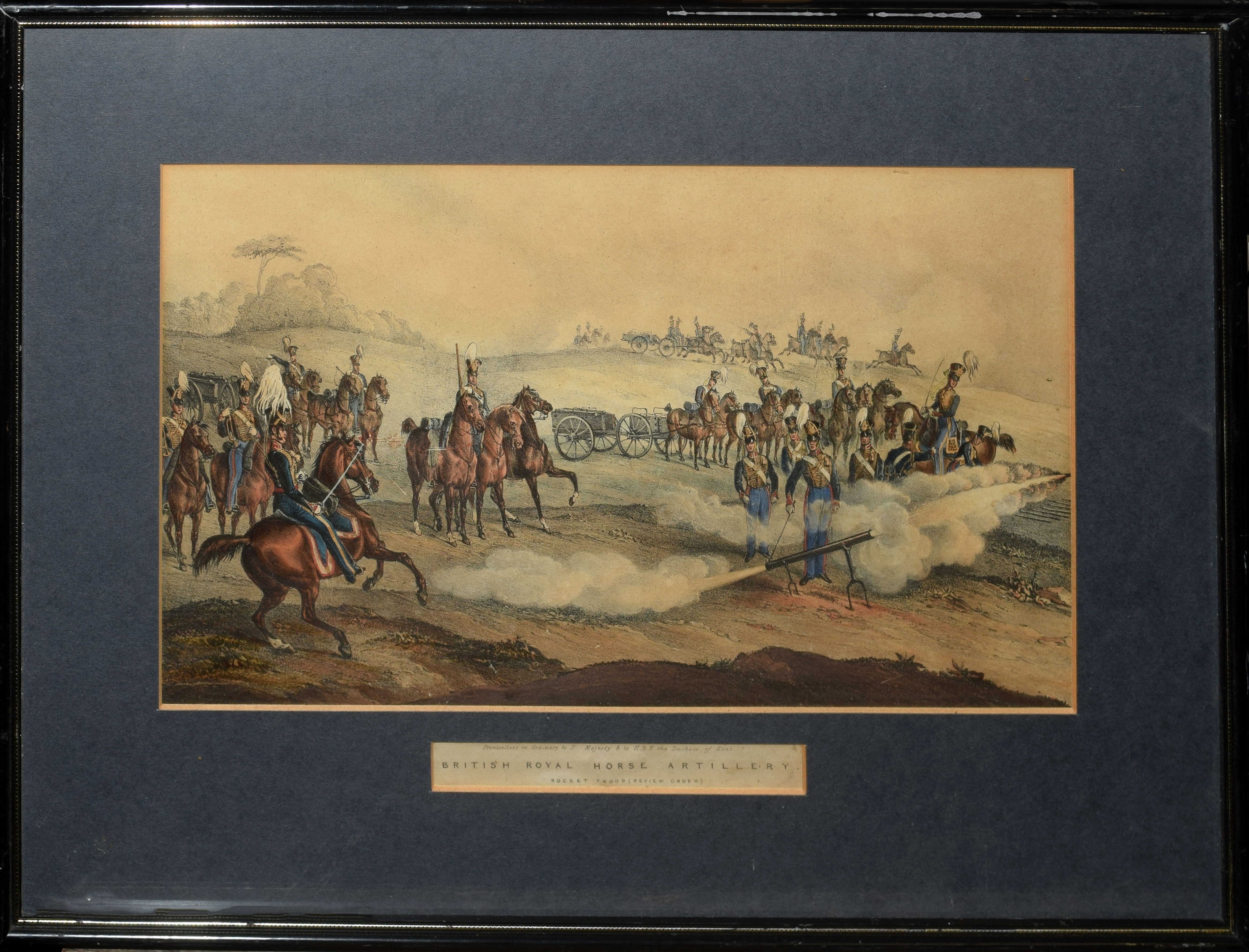 Two 19th century hand coloured engravings, Royal Artillery, 21 x 31cm and 21 x 35cm (2) - Image 2 of 2