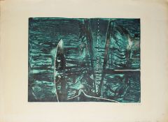 Agathe Sorel (born 1935), "Three divers", coloured etching, signed, dated 1962, inscribed artist's