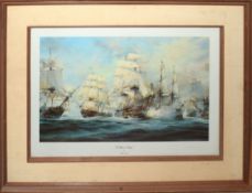 After Robert Taylor, "The Battle of Trafalgar", coloured print, inscribed "Nelson" in pencil to