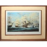 After Robert Taylor, "The Battle of Trafalgar", coloured print, inscribed "Nelson" in pencil to