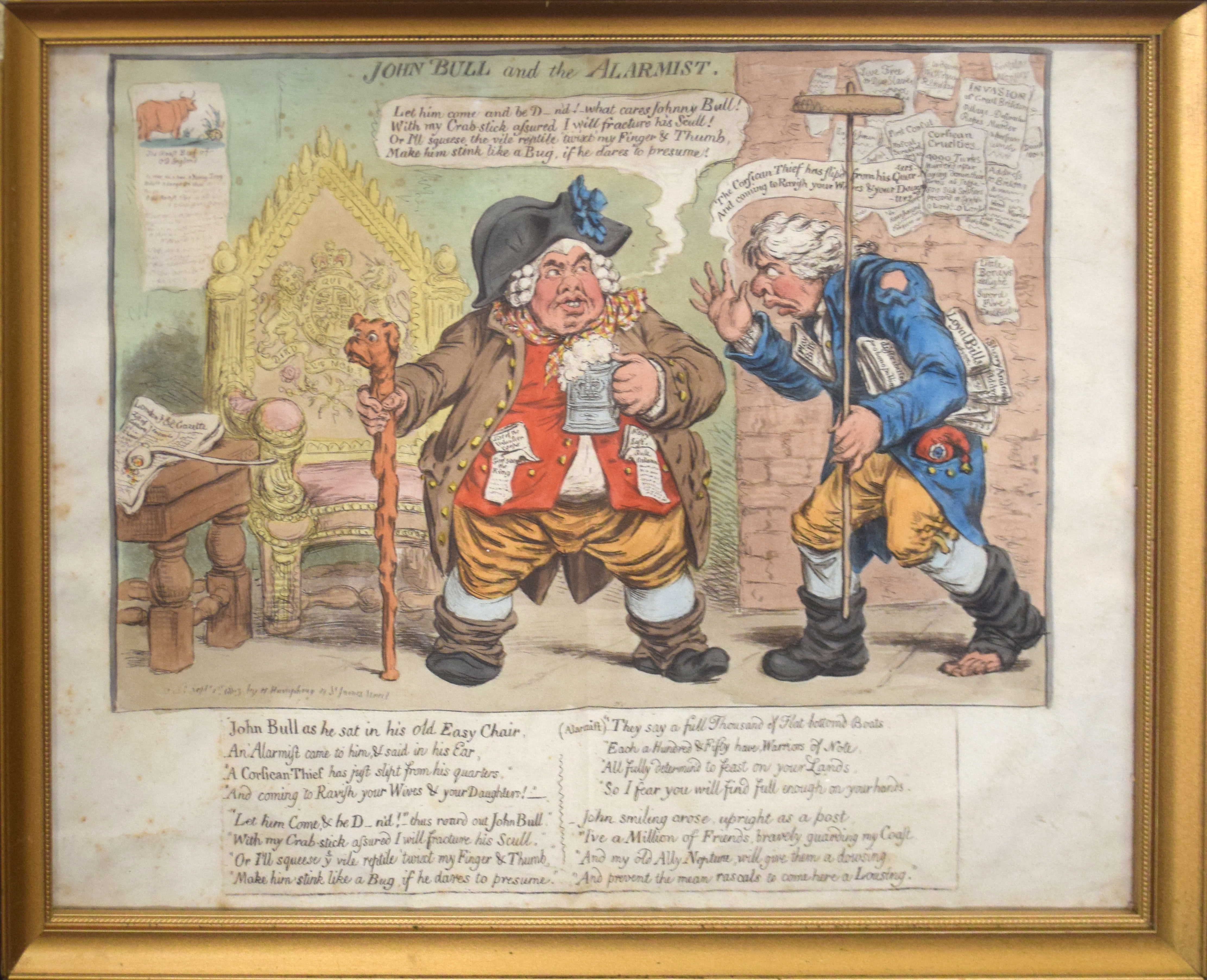 After James Gillray, "John Bull and the Alarmist", hand coloured etching, published by H Humphrey,