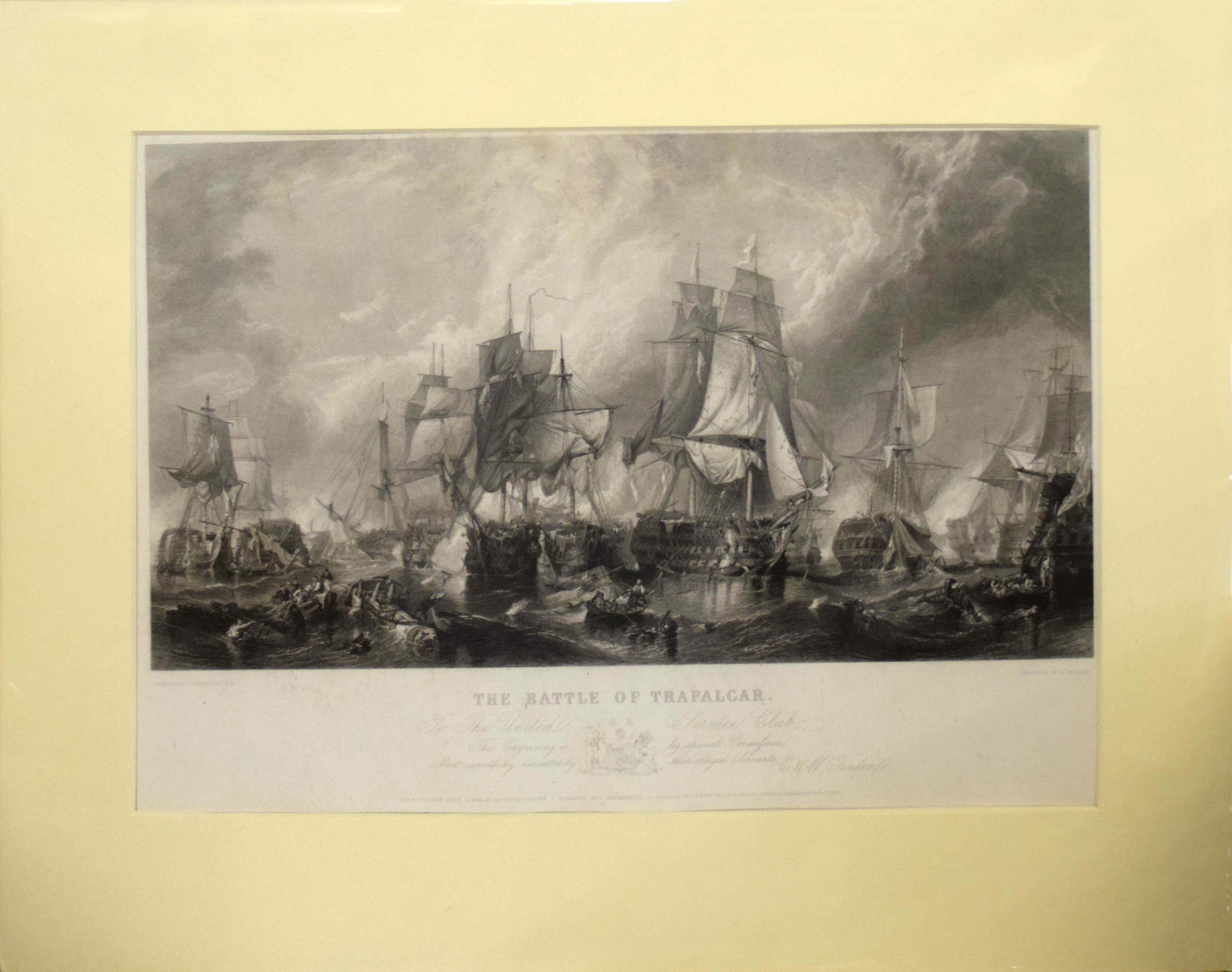 After C Stanfield, engraved by W Miller, "The Battle of Trafalgar", black and white engraving,