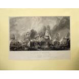 After C Stanfield, engraved by W Miller, "The Battle of Trafalgar", black and white engraving,