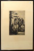 Louis Whirter, "Glamis Castle", black and white proof etching, signed and inscribed with title in