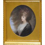 After Gainsborough, Portrait of a lady, coloured mezzotint, 43 x 37cm, oval, in good quality