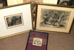 Group of four Russian black and white etchings, various artists, all signed and inscribed in