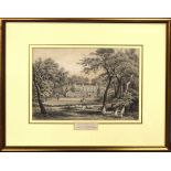 19th century black and white lithograph, "Earlham Hall - the birthplace and only home of Joseph John