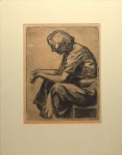 Therese Lessore (1884-1945), Seated woman, black and white etching, indistinctly signed lower right,