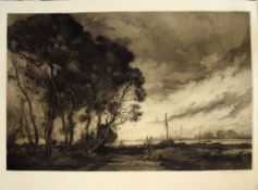 Charles Henry Baskett (1872-1953), "The Dawn Wind", black and white etching, signed and inscribed