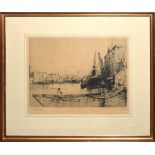 Frank Potter (20th century), "Waterloo Bridge", black and white etching, signed in pencil to lower