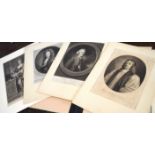 After J Reynolds and G Neller etc, titled portraits, group of seven antique black and white