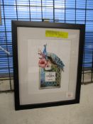 East Urban Home 'Peacock/Floral Perfume Bottle' Framed Graphic Art in Blue/Green/White, Frame