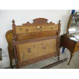PINE FLORAL INLAID THREE QUARTER BEDSTEAD AND FURTHER DOUBLE HEADBOARD