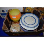 BOX CONTAINING CERAMIC ITEMS INCLUDING A SHELLEY POTTERY VASE AND T G GREEN DINNER PLATES