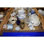 BOX CONTAINING CERAMIC ITEMS INCLUDING A LARGE 19TH CENTURY JUG AND MODERN MEISSEN STYLE TEA POT (