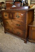 EARLY 19TH CENTURY WALNUT AND MAHOGANY FOUR DRAWER CHEST, 88CM WIDE