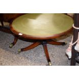 REPRODUCTION LEATHER TOP CIRCULAR COFFEE TABLE, 89CM DIAM