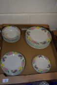 BOX CONTAINING POTTERY DINNER WARES INCLUDING DINNER PLATES, SIDE PLATES AND BOWLS