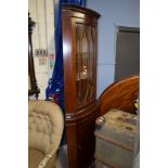 REPRODUCTION MAHOGANY FULL HEIGHT GLAZED TOP CORNER CUPBOARD, 183CM HIGH