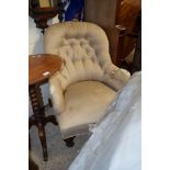 VICTORIAN MAHOGANY NURSING CHAIR WITH BUTTON BACK (A/F)