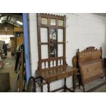 19TH CENTURY OAK TILED AND MIRROR BACK HALL STAND, 105CM WIDE
