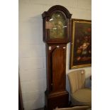 MAHOGANY LONGCASE CLOCK WITH BRASS FACE AND 8-DAY MOVEMENT, 203CM HIGH