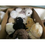 BOX OF SOFT TOYS, VARIOUS TEDDYS, RABBITS ETC