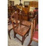 PAIR OF CHIPPENDALE STYLE OAK DINING CHAIRS WITH PIERCED SPLAT BACKS AND SOLID SEATS