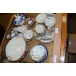 CERAMIC ITEMS INCLUDING A DESSERT BOWL AND COVER BY COALPORT IN A BLUE AND WHITE DESIGN