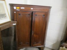 MAHOGANY CORNER CUPBOARD ON BRACKET FEET, 108CM WIDE