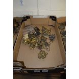 TRAY CONTAINING BRASS FITTINGS, DOOR HANDLES, COAT PEGS ETC