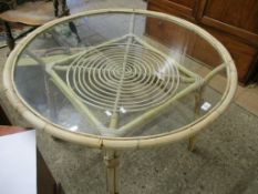 CANE GLASS TOP CIRCULAR DINING TABLE, 98CM DIAM