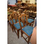 SET OF FIVE REPRODUCTION HEPPLEWHITE STYLE DINING CHAIRS, GREEN CHECK UPHOLSTERED DROP IN SEATS