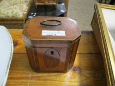 SMALL C19TH TEA CADDY MARQUETRY DECORATION